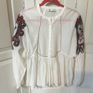 Zara TRF White Embroidered Boho Tunic